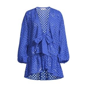 Ramy Brook cotton tie front Caya mini dress swim baithingsuit coverup blue large